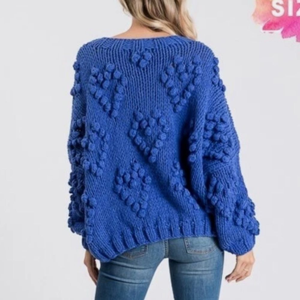 Racheal Blue Oversized Pompom Heart Sweater - NEW - Picture 2 of 7